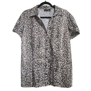 Apt. 9 Women's 1X Brown Leopard Print Blouse Shirt Button Up Stretch Classic Top
